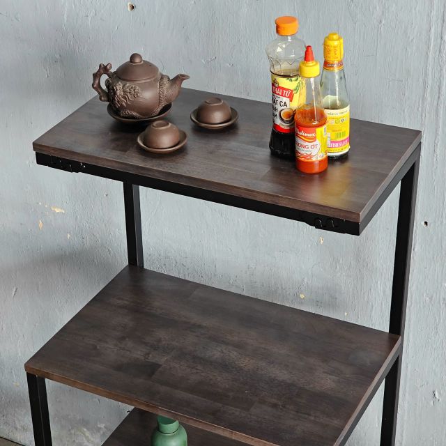 Kệ nhà bếp lắp ráp 70x30x70cm khung sắt gỗ cao su KB68043
