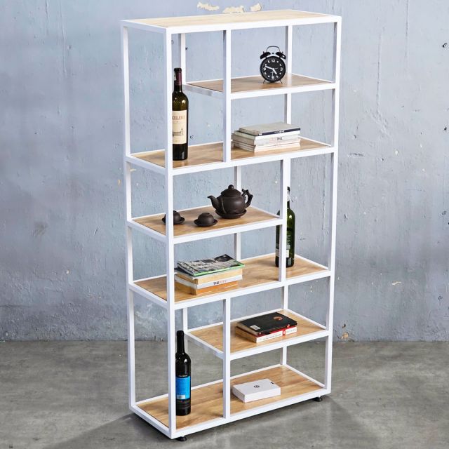 Kệ trang trí gỗ cao su khung sắt 75x32x150(cm)