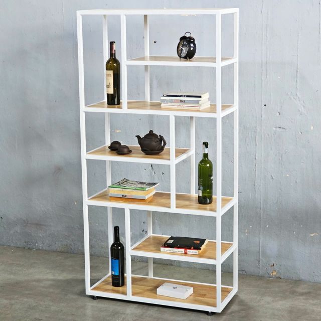 Kệ trang trí gỗ cao su khung sắt 75x32x150(cm)