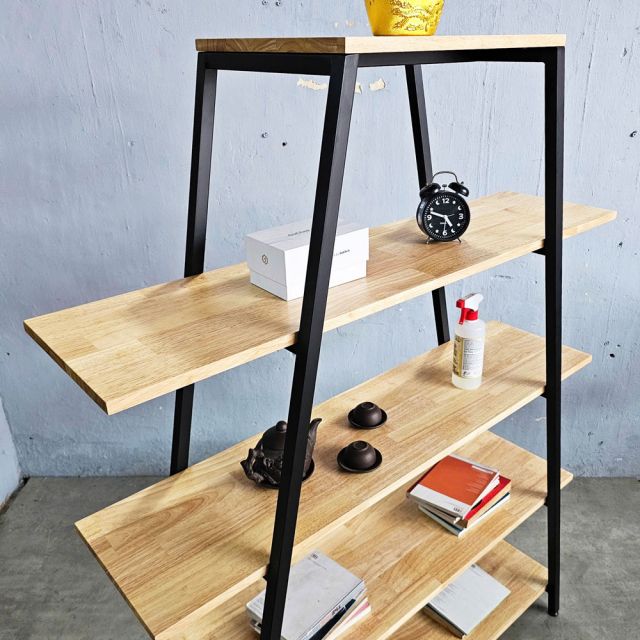 Kệ khung sắt chữ A 5 tầng gỗ cao su (120x35x160cm)