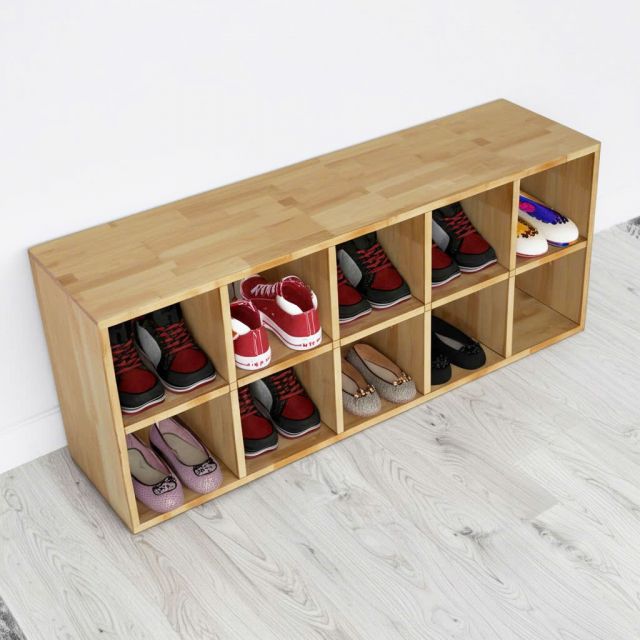 Kệ giày ô vuông 10 ngăn 110x30x45cm gỗ cao su KG68087
