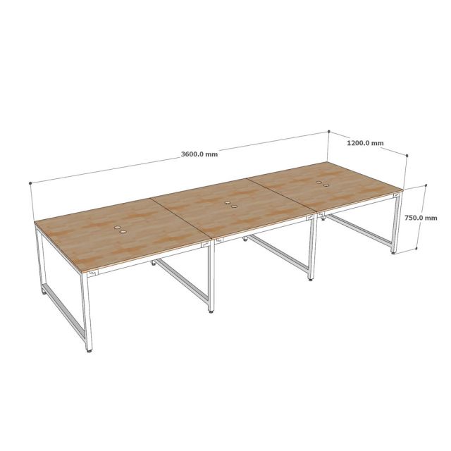 Bàn cụm 6 người 360x120cm gỗ cao su hệ URA HBUR009