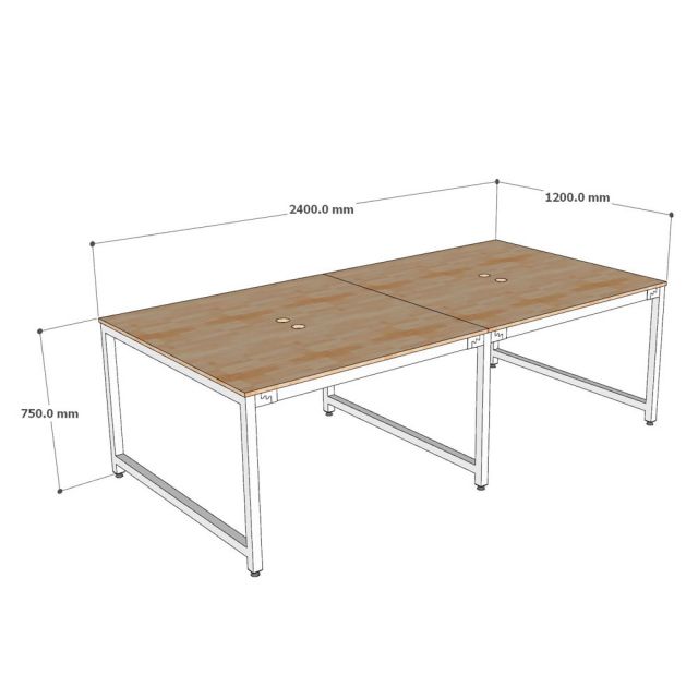 Bàn cụm 4 người 240x120cm gỗ cao su hệ URA HBUR008