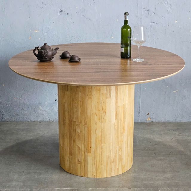 Bàn ăn tròn 120x120cm gỗ plywood chân trụ gỗ BA68222