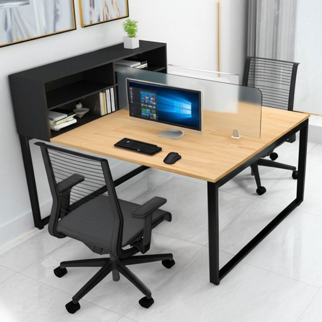 Bàn cụm 2 chỗ ngồi kèm kệ tài liệu gỗ cao su chân sắt HBRT075