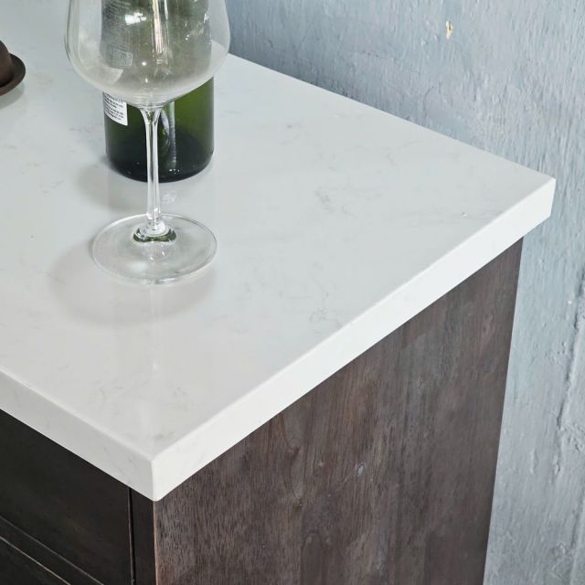 Bàn đảo bếp di động 80x40x85cm gỗ cao su mặt đá KISL005