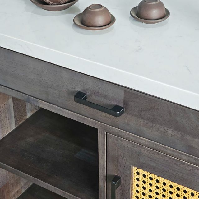 Bàn đảo bếp di động 80x40x85cm gỗ cao su mặt đá KISL005