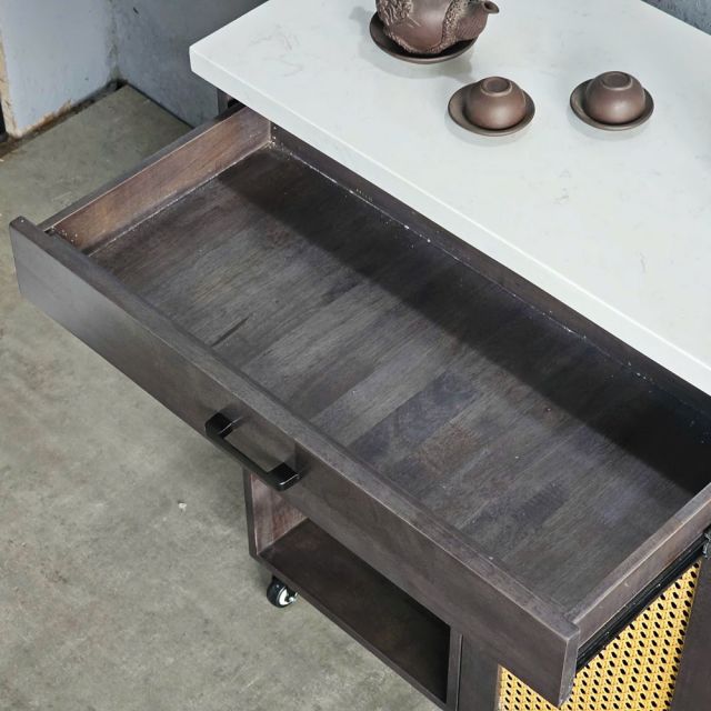 Bàn đảo bếp di động 80x40x85cm gỗ cao su mặt đá KISL005