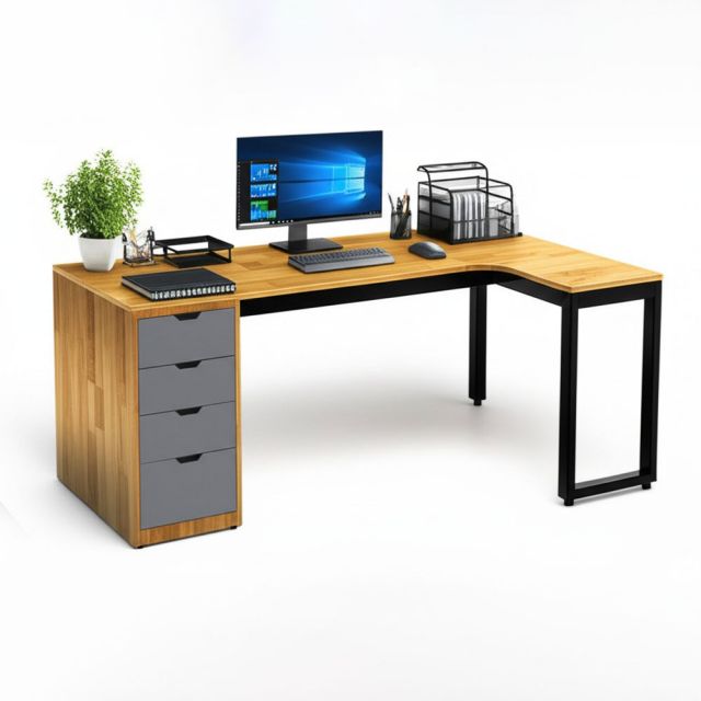 Bàn làm việc chữ L 160x100cm gỗ cao su chân sắt CD68038 Bàn làm việc chữ L 160x100cm gỗ cao su chân sắt CD68038