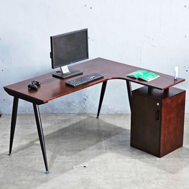 Bàn góc L chân gác tủ 140x120cm gỗ cao su chân hệ CONE HBCO059