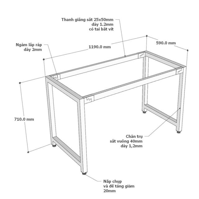 Chân sắt lắp ráp cho bàn 120x60cm hệ URA HCUR001