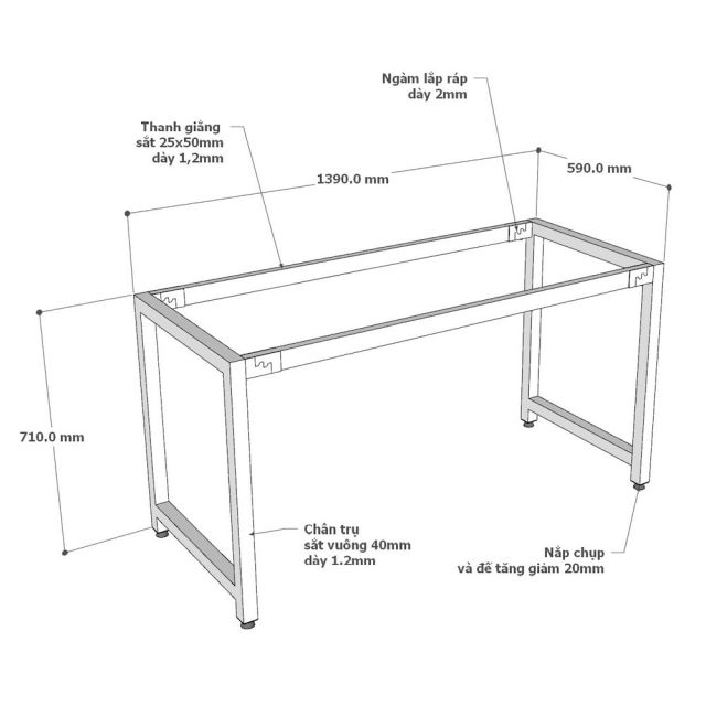 Chân sắt lắp ráp cho bàn 140x60cm hệ URA HCUR003