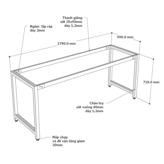 Chân sắt lắp ráp cho bàn 180x60cm hệ URA HCUR005