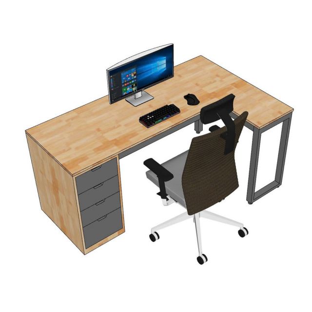 Bàn làm việc chữ L 160x100cm gỗ cao su chân sắt CD68038