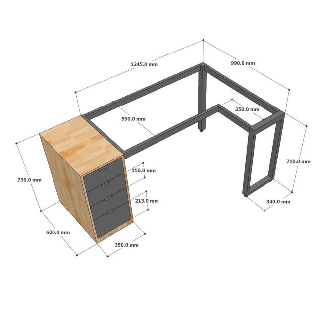 Bàn làm việc chữ L 160x100cm gỗ cao su chân sắt CD68038
