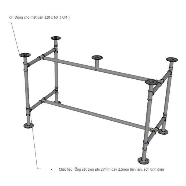 Chân bàn ống nước sắt cho bàn 120x60cm sơn tĩnh điện HCPP016