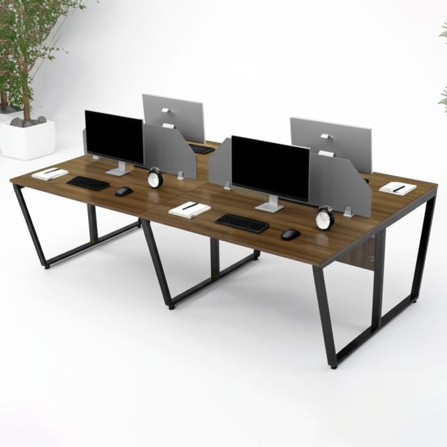 Bàn cụm 4 người có tấm chắn 240x120cm gỗ plywood chân lắp ráp HBTC050