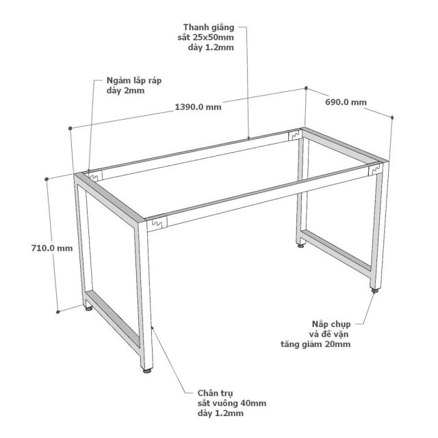 Bàn làm việc 140x70cm gỗ cao su hệ URA HBUR005