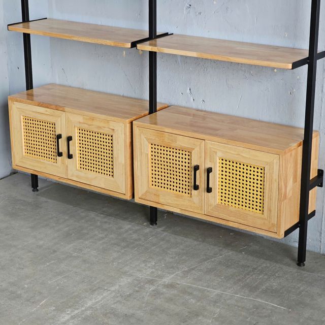 Kệ sách áp tường có tủ 149x30x180cm gỗ cao su KS68271