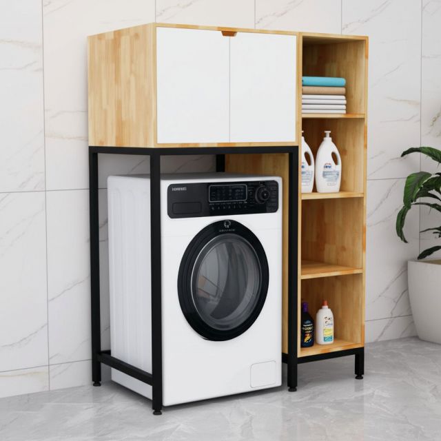 Kệ máy giặt liền tủ kệ 105x65x155cm gỗ cao su KMG68019