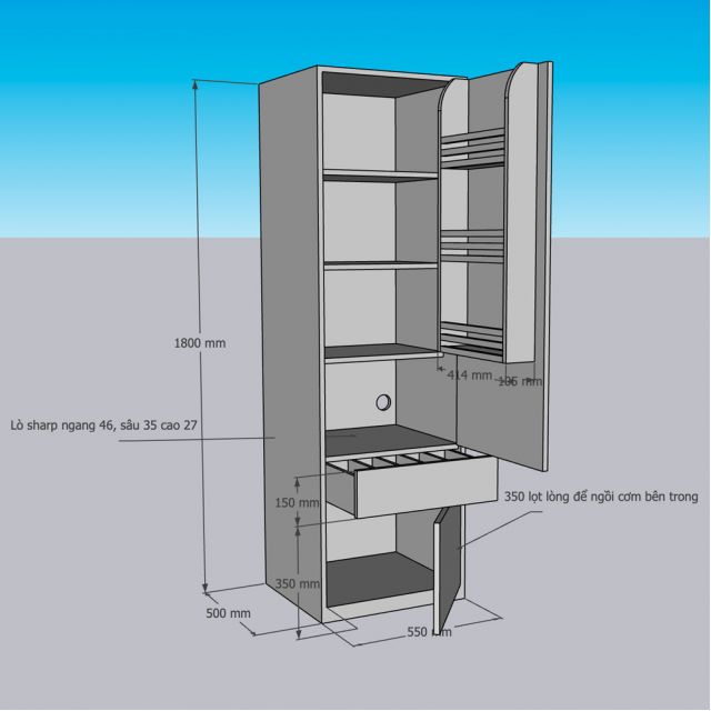 Tủ bếp 55x50x180cm gỗ cao su KB68059