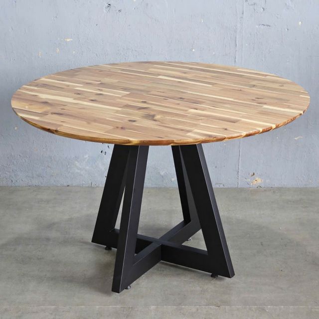 Bàn ăn tròn 120x120cm gỗ tràm chân sắt BA68227