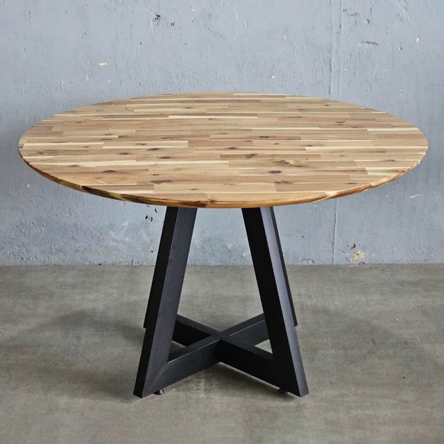Bàn ăn tròn 120x120cm gỗ tràm chân sắt BA68227