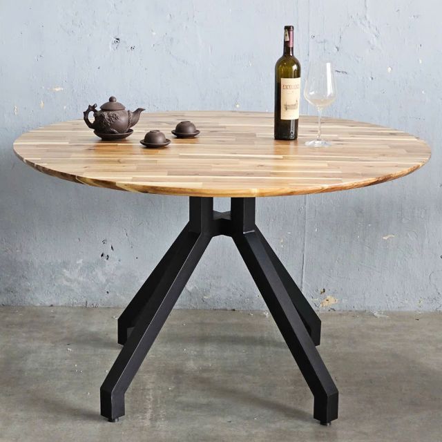 Bàn ăn tròn VEXA 120cm gỗ tràm chân sắt BA68230