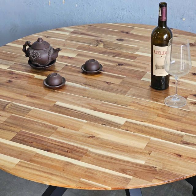 Bàn ăn tròn VEXA 120cm gỗ tràm chân sắt BA68230