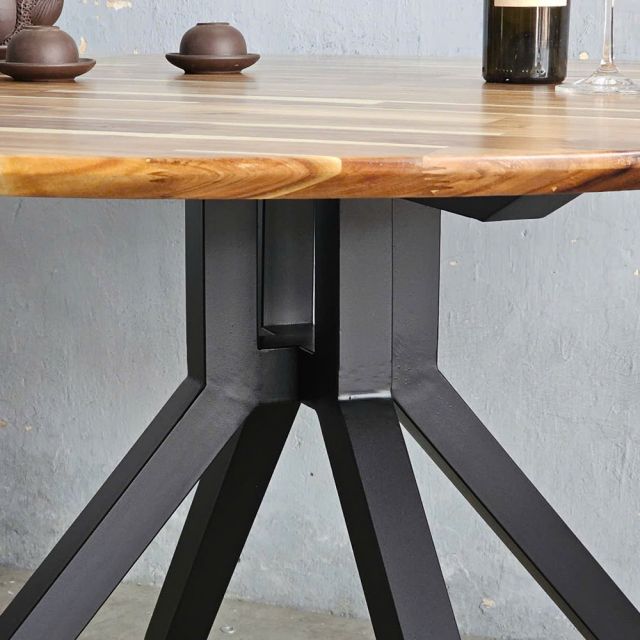Bàn ăn tròn VEXA 120cm gỗ tràm chân sắt BA68230