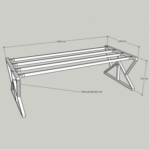 Chân bàn lắp ráp 236x116cm sơn tĩnh điện HCKC030