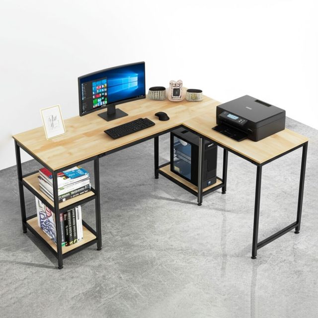 Bàn làm việc góc L 160x140cm gỗ cao su khung sắt lắp ráp CD68026