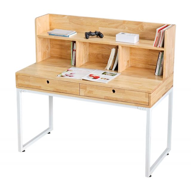 Bàn học liền kệ 120x60x115cm gỗ cao su chân sắt BD68148 Bàn học liền kệ 120x60x115cm gỗ cao su chân sắt BD68148