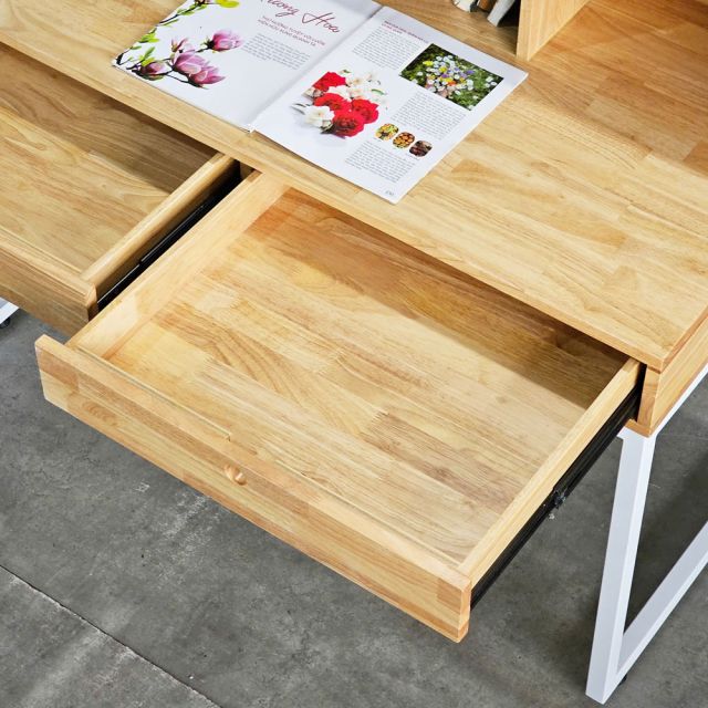 Bàn học liền kệ 120x60x115cm gỗ cao su chân sắt BD68148