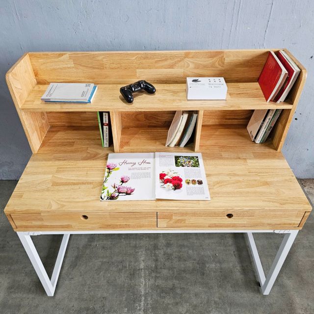 Bàn học liền kệ 120x60x115cm gỗ cao su chân sắt BD68148