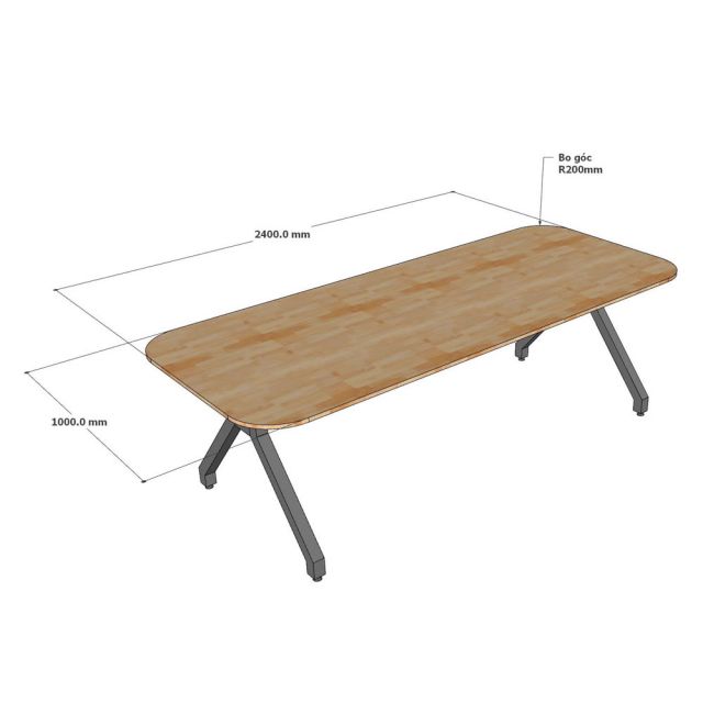 Bàn họp ARVO 240x100cm gỗ cao su chân sắt BH68015