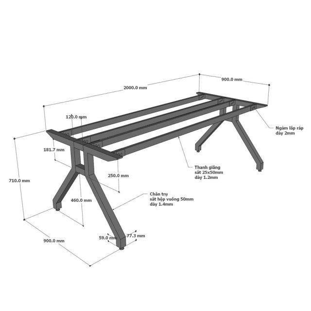 Bàn họp ARVO 240x100cm gỗ cao su chân sắt BH68015