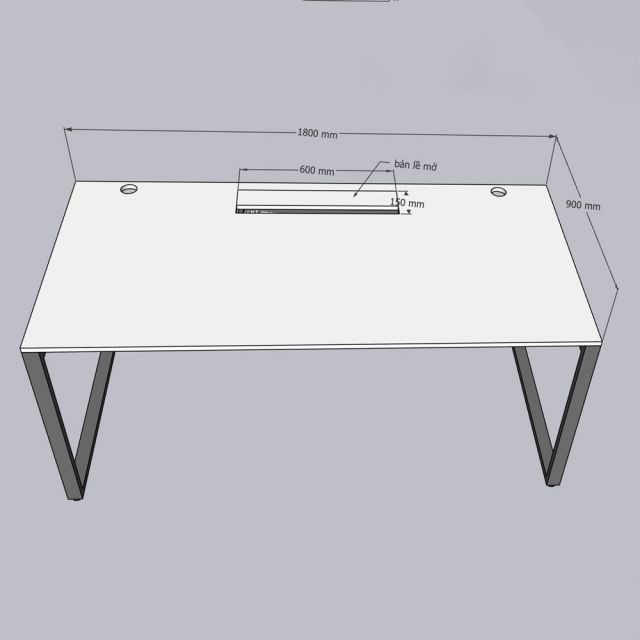 Bàn làm việc có hộp điện 180x90cm gỗ cao su hệ Rectang HBRT108