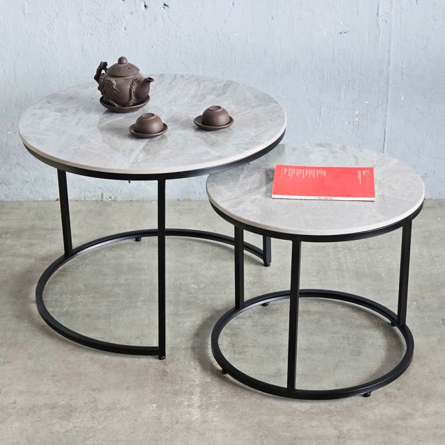 Bàn sofa đôi mặt tròn đá ceramic TT68317