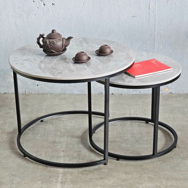 Bàn sofa đôi mặt tròn đá ceramic TT68317