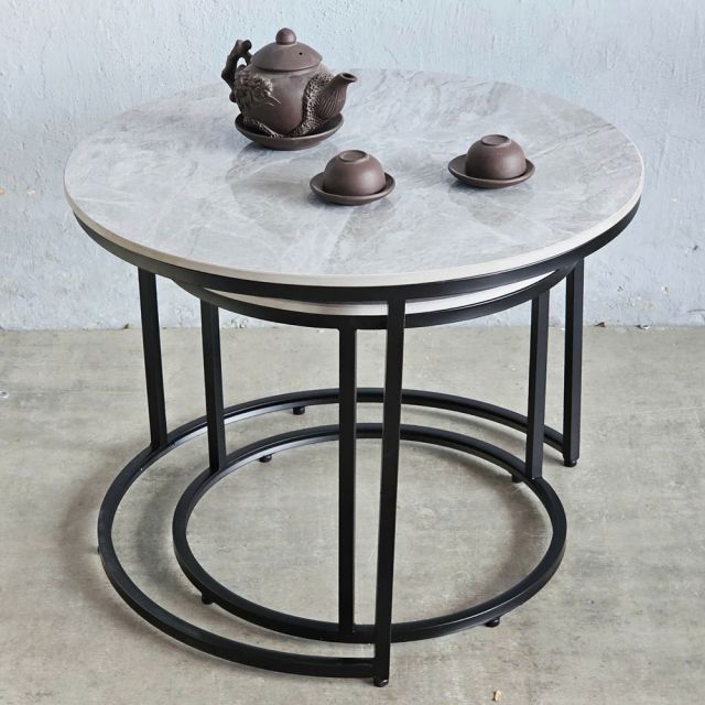Bàn sofa đôi mặt tròn đá ceramic TT68317