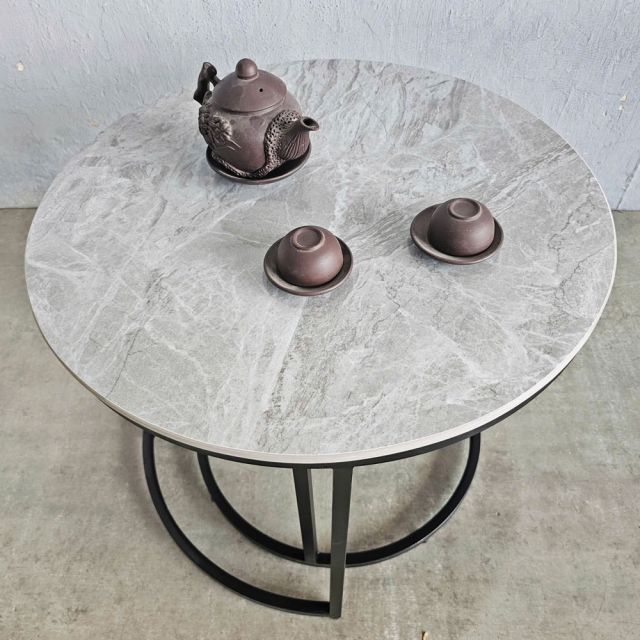 Bàn sofa đôi mặt tròn đá ceramic TT68317