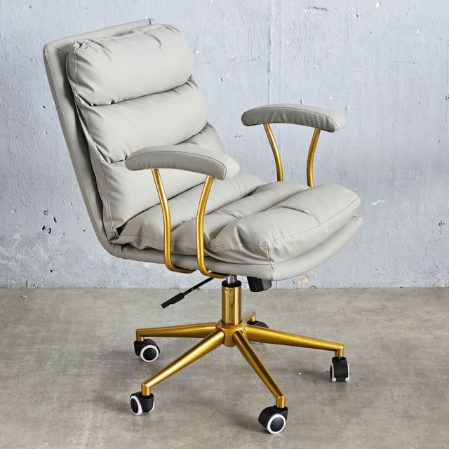 Ghế xoay bọc nệm da Microfiber chân thép sơn nhũ vàng GAK168