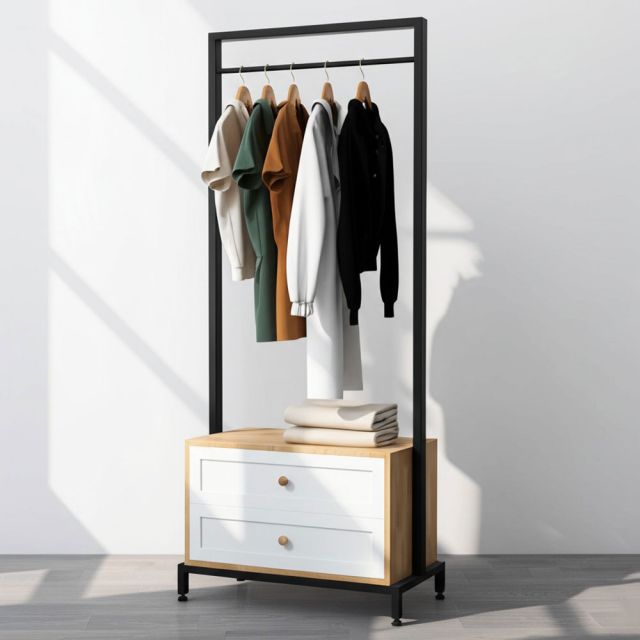 Giá treo quần áo có ngăn tủ 75x40x190cm gỗ cao su TQA68061 Giá treo quần áo có ngăn tủ 75x40x190cm gỗ cao su TQA68061