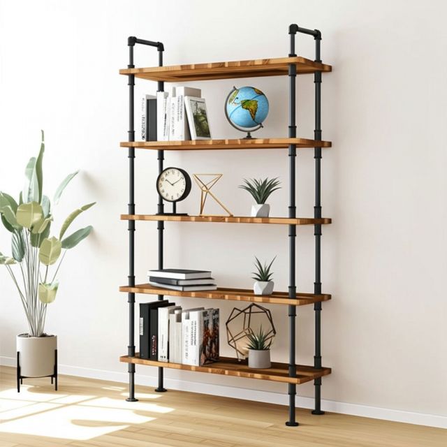 Kệ ống nước sắt 5 tầng gỗ Tràm 100x35x190cm - PPF003
