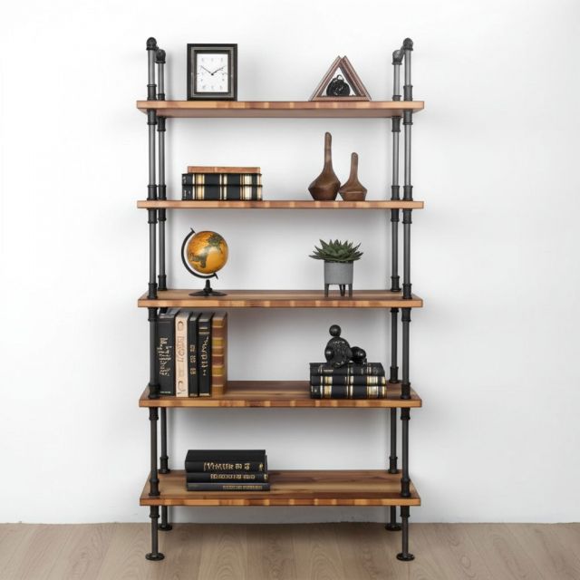 Kệ ống nước sắt 5 tầng gỗ Tràm 100x35x190cm - PPF003
