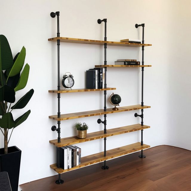Kệ 6 tầng gỗ Tràm ống nước sắt tiện ren 160x25x220cm - PPF008