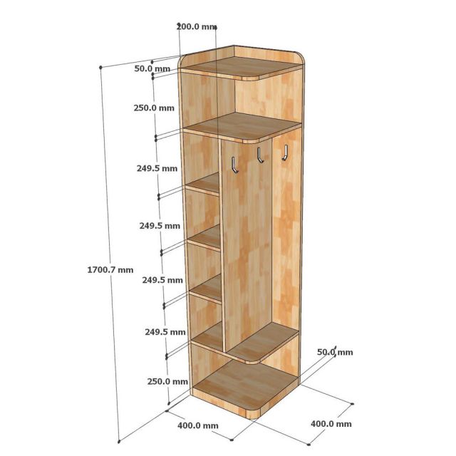 Kệ treo đồ góc tường 40x40x170cm gỗ cao su TQA68059