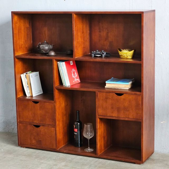 Kệ sách trang trí có ngăn kéo gỗ cao su THS68007