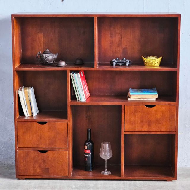 Kệ sách trang trí có ngăn kéo gỗ cao su THS68007
